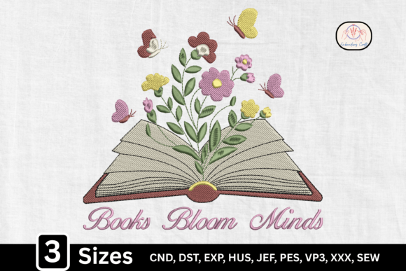 Floral Open Book: A Thoughtful Embroidery Design for Literary Lovers