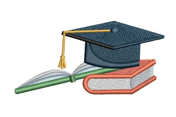 Graduation Cap and Books: A Seasonal Embroidery Staple