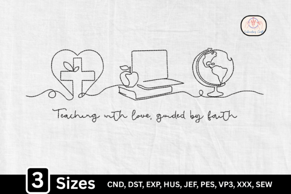 Line Art Heart Cross Christian Teacher: A Faithful Touch for Seasonal Embroidery